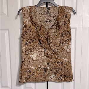 Milano animal print ruffle knit tank top shirt blouse size LARGE